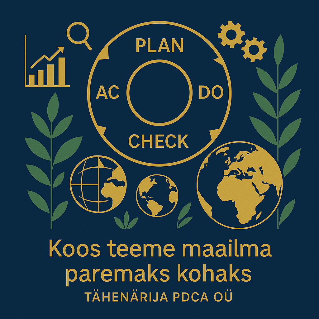 Jätkusuutlikkus ja PDCA mudel. TÄHENÄRIJA PDCA OÜ visuaal – koos teeme maailma paremaks kohaks.
